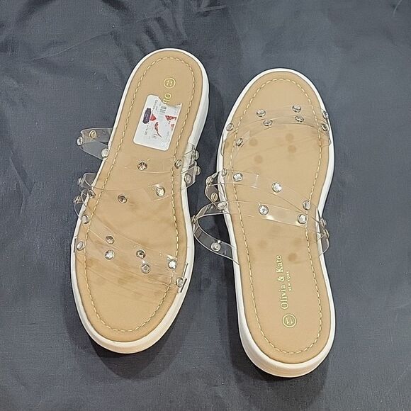 BRAND NEW OLIVIA &KATE STUDDED CLEAR MULTI-STRAP SLIP-ON WOMEN"S SANDAL - Picture 5 of 12